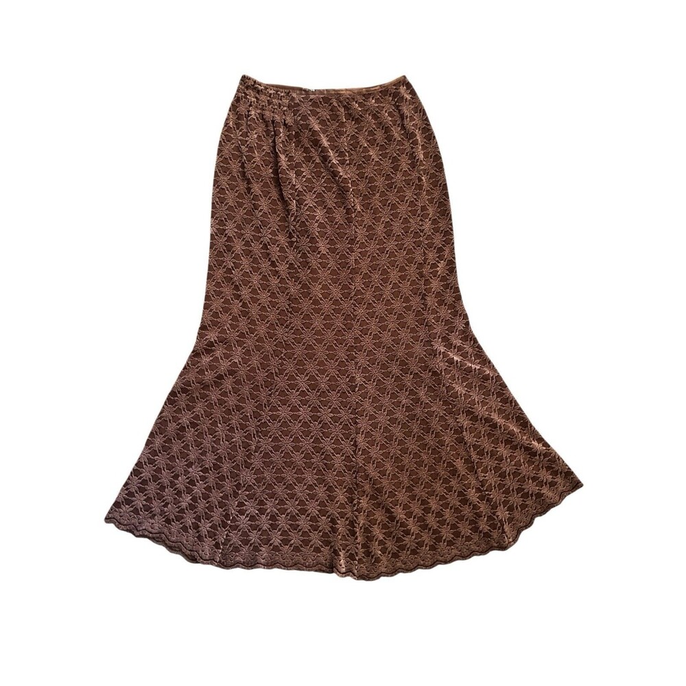 beaute de opaque lace floral maxi skirt brown Velvet Boho Forest Fairy Sz 36/S